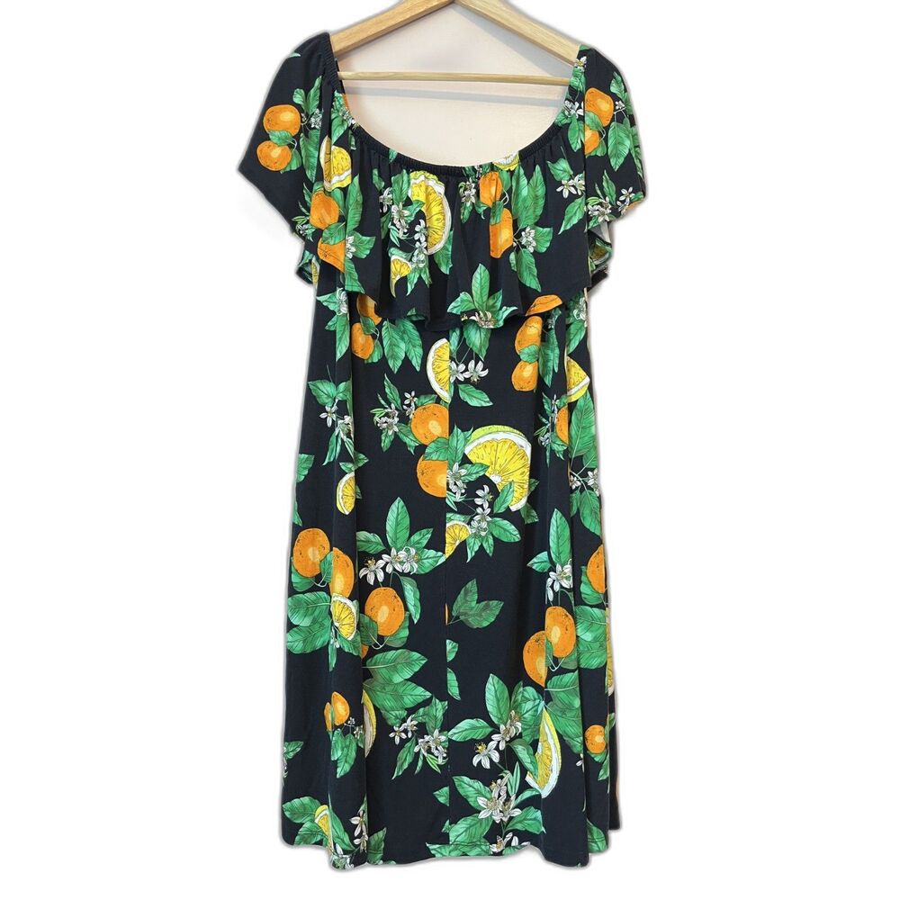 Lane Bryant Convertible Off-The-Shoulder A-Line Dress Sz 22/24 Navy Lemon Print - Picture 5 of 9